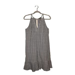 J.CREW $128 Black White Plaid V-Neck Flounce Hem A-Line Dress Size 10